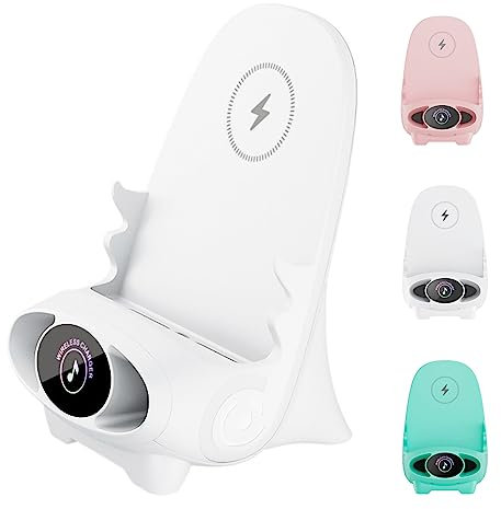 Support de téléphone Multifonctionnel de Chargeur Rapide sans Fil de Mini Chaise, Mini Chaise de Chargeur sans Fil avec Le Support de téléphone et Le Haut-Parleur (Blanc)
