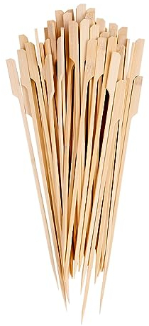 Redwood 50x Brown 25cm Bamboo BBQ Skewers - Long Handle Wooden Kitchen Oven Shish Kebab Meat Food Chocolate Cooking Barbecue Grill Sticks