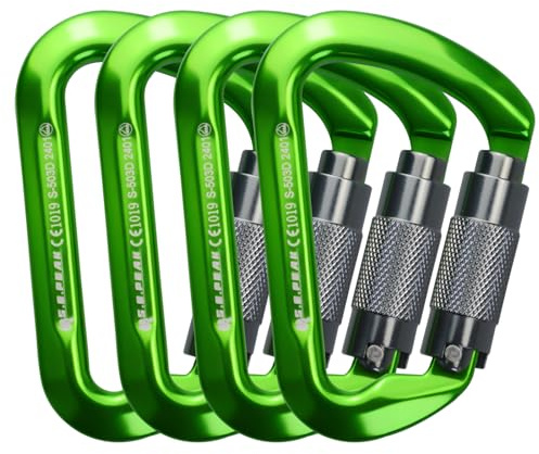 SEPEAK UIAA CE 30kN Climbing Carabiner Clips, Professional Heavy Duty Twist Locking Carabiners for Climbing,Mountaineering, Rappelling, Camping, Hiking, Swings, Large D Ring Hooks