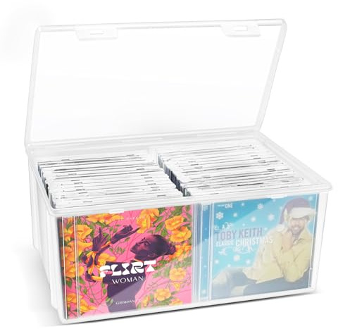 CollectHall Plastic CD Storage Box, Store 40+ CDs, Clear DVD Storage Case