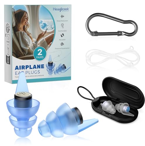 Hearprotek Bouchon Oreille Avion, 2 Paires Réutilisable Bouchons d'oreille Anti-pression, 24db Anti Bruit Protection Auditive - Accessoire Voyage Avion pour Adultes (Taille M&L)