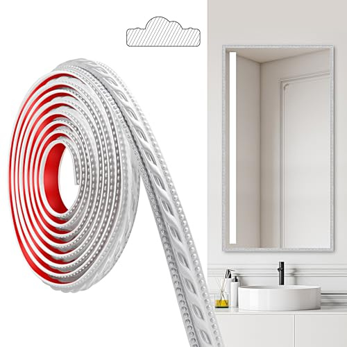 JUNART Modanature in PVC, 300cm×2cm, Peel and Stick Autoadesive, Modanature per Soffitti, Modanature a Parete Per Bordo Parete, Cornici a Specchio, Soffitto, Battiscopa, Armadio (Argento)