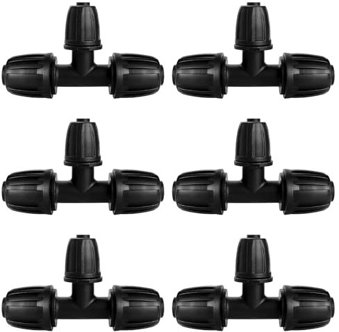 VooGenzek 6 Pièces Connecteur de Tuyau en T Barbelé, 3-Voies Raccord de Tuyau D'Irrigation pour Tube 13/16 mm à 8/12 mm, Connecteur D'Irrigation Goutte à Goutte à 3-Voies pour Jardin, Pelouse