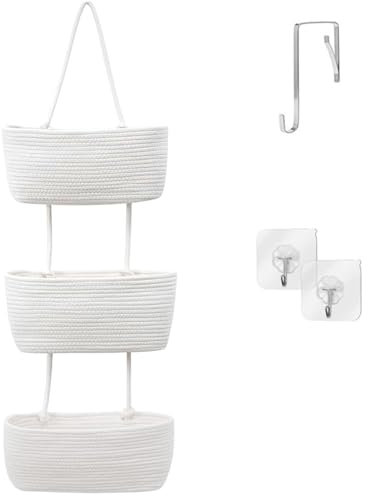 Kongming Organizzatore da parete a 3 strati, in lino, in corda di cotone, organizzatore da parete per bagno, campeggio (bianco)