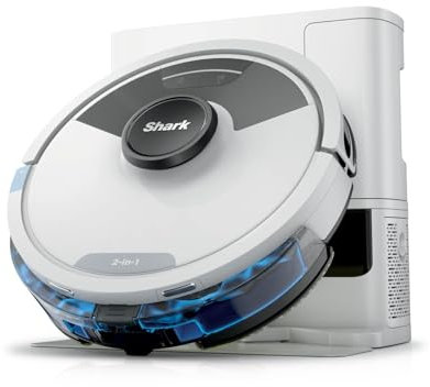 Shark Matrix Plus 2-in-1 Saugroboter mit Wischfunktion und Absaugstation, Selbstreinigend, Selbstentleerend, für Tierhaare, Teppich und Hartböden, Beutellos, weiß