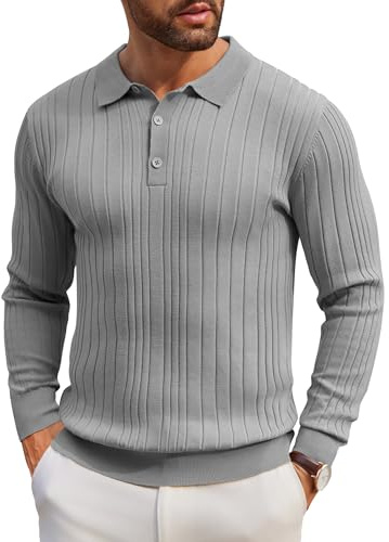 COOFANDY Polotröja för män stickad lang ärm polotröja pullover vintertröja ledig enfärgad tröja