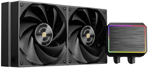 Mars Gaming ML-PROII240 Flüssigkeitskühlung AIO 450W TDP, Pumpe 4. Gen Opti-Chamber Kupferbasis und Mikrokanäle, 2x 120mm FDB Lüfter, gebürsteter Aluminiumblock mit linearem FRGB, Schwarz
