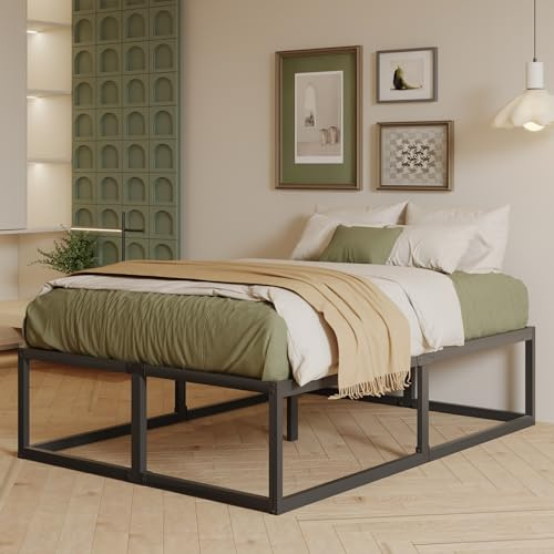 EMODA Somier 120x190 cm Metálico Alto 46 cm, Estructura Cama Resistente con Soporte de Láminas Acero, Amplio Almacenamiento Inferior, Silenciosa, Montaje Sencillo, Negro