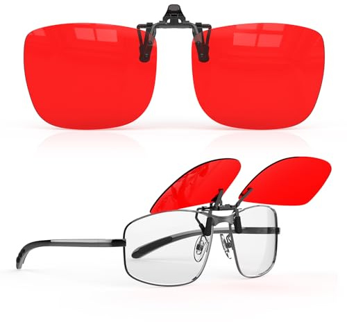 Goiteia Gafas de bloqueo de luz azul con clip rojo para bloquear el sueño, luz azul y verde, mejorar el sueño, aliviar la tensión ocular y los dolores de cabeza, gafas de luz roja para uso en pantalla