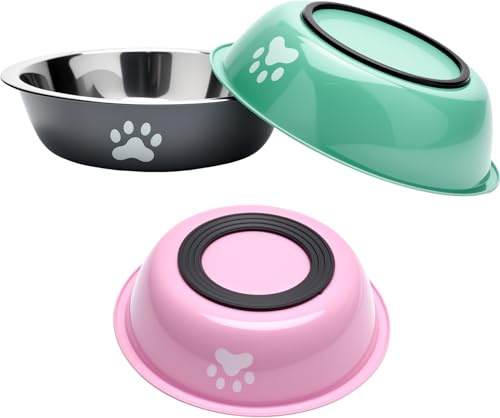 3 gamelles pour chien et chat, En acier inoxydable, 860 ml, Antidérapantes | Avec fond en silicone antidérapant - Pour chiens de petite taille et moyenne - Grands chiens et chats