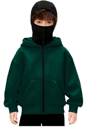 Générique Veste Cagoule à Capuche Intégrée Unisexe pour Enfants Garçons Filles Balaclava Sweats à Capuche avec Masque Facial Manches Longues Pull Athlétique Coupe-Vent Décontracté Hiver Chaud