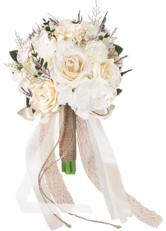 Bcuuozeeing Ramo de boda para novia y damas de honor, ramo de novia, ramo romántico, ramo de dama de honor, flores artificiales hechas a mano, ramo de flores para novia, dama de honor, fiestas