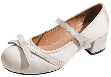 Generisch Zapatos de tacón bajo para mujer con lazo y tacón de bloque bajo - Elegante Mary Janes de satén con tapa cuadrada | Zapatos festivos para bodas y fiestas