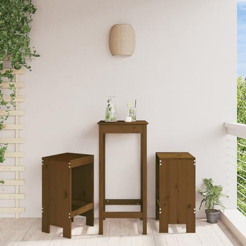Drainlyn Barstol 2 st. honungsbrun, massiv furu 40 x 36 x 75 cm, trädgårdsstol, balkongstol, terrassstol, utomhus med fotstöd för komfort och långvarig användning