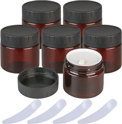 kosmetikburk, Förpackning om 6, 60 ml tomma bruna plastkrukor for kosmetika med innerfoder och svarta lock for sminkbehållare for potta