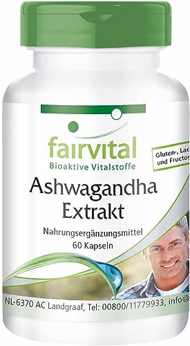 Fairvital | Ashwagandha Kapseln - 60 Kapseln - HOCHDOSIERT - 1000mg Ashwagandha-Extrakt 12:1 pro Tagesdosis - 5% Withanolide - VEGAN - Withania Somnifera