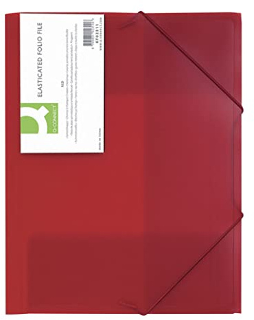 Q-Connect Mappe mit Gummiband DIN A4 Kunststoff/PP/Transparent Rot/mit 3 Klappen/Eckspannermappe Dokumentenmappe Gummizug-mappe Für Büro Schule Zuhause/Wasserabweisend Strapazierfähig