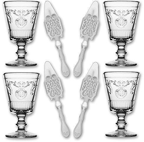 4X La Rochere Absinth Glas Versailles 200ml + 4X Absinth Löffel Antique