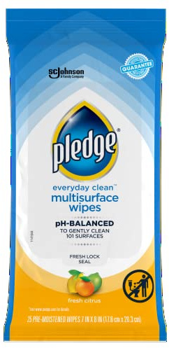 Pledge Multisurface Cleaning Wipes, pH Balanced, Fresh Citrus, 25 Count