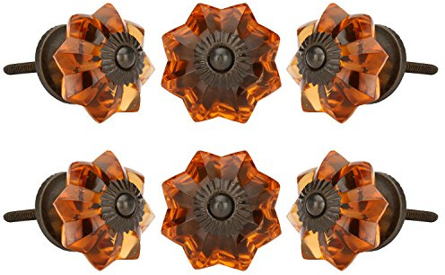 Perilla Home Set of 6 Crystal Knobs for Cabinet & Drawers Decorative Vintage Glass Knobs for Home Kitchen Cabinet Hardware Cupboard Glass Door Dresser Wardrobe and Drawer Pulls (Amber)