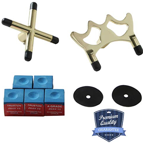 BETTERLINE Billard Queue Brücke Spider Head und Queue Cross X Rest, 5 Queue Kreidewürfel und 2 Tischplätze - Billardtisch Spiel Zubehör für Queuestöcke