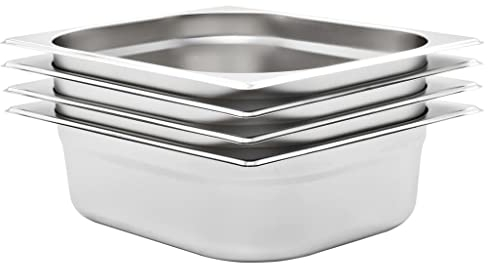 vidaXL Stainless Steel Gastronorm Containers Set - 4 pcs, GN 1/2 100 mm, Easy to Clean, Stackable for Space Savings, Suitable for Professional Cooking and Home Use
