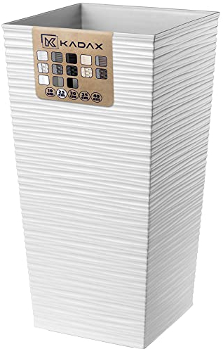 KADAX Pot de Fleurs Haut 46,5 cm, Plastique Imitation rotin, résistant aux intempéries – intérieur/extérieur, Blanc