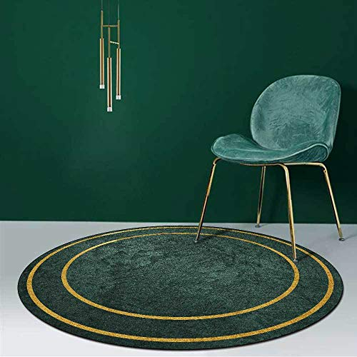 Designer Rug Rund rutschfest Abwaschbar Teppiche Goldene Linie dunkelgrün 120CM