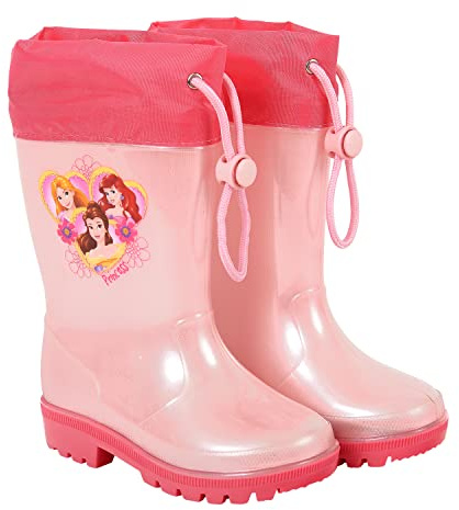 PERLETTI Stivaletti Pioggia Principesse Disney - Stivali Impermeabili Bimba in PVC con Suola Antiscivolo e Chiusura a Coulisse - Rosa con Dettagli Fucsia (Fucsia, 24/25 EU)