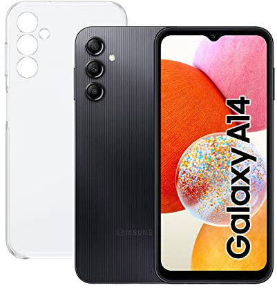 SAMSUNG Galaxy A14 (128 GB 4 GB de RAM) + Funda - Smartphone Android Color Negro, Pantalla FHD+ de 6,6 Pulgadas, Batería de 5000 mAh, Exclusivo Amazon (Versión española)