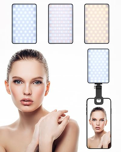 Andoer Selfie Licht für Handy-120 LED Videoleuchte mit Klammer, 3000mAh Akkus, 2500K-9000K, CRI 95+, dimmbare Helligkeit für iPhone/iPad/Laptop-ideal für Streaming, Videokonferenzen, TikTok& YouTube