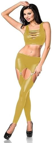 Traje De Baile Para Mujer, Sexy, Con Tirantes Recortados, Top Corto Sin Mangas, Cintura Baja, Liguero Calado, Leggings Ajustados,Luz De Oro,SG