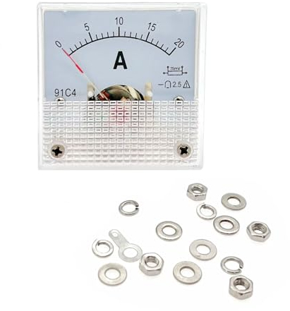 JZK Medidor Amperímetro panel 20A medidor panel corriente analógica CC 0-20A 75mV 20 amperios 91C4 DC puntero amperímetro, amperímetro puntero corriente 20 amp 91C4 DC, medidor probador amperios
