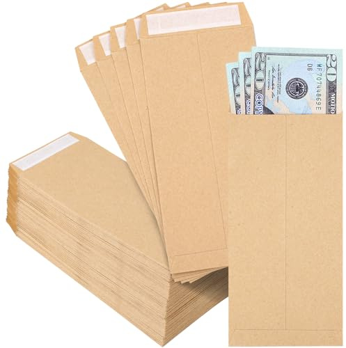 Joyberg 120 PCS Money Envelopes for Cash Kraft Paper, 6.5”x3.2” Small Cash Envelopes for Self-Adhesive, Money Saving Challenge Coin Envelopes for Coin, Check, Budget, Small Item Organizer
