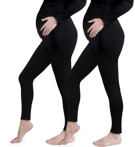 Aomig Leggings Premaman Donna, 2 Pz Pantaloni Gravidanza Elasticizzato e Comodo in Felpato, Leggins Premaman Donna a Vita Alta, Vita Regolabile, Basic Pantaloni per Gravidanza(M)