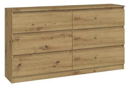 WHATSIZE ENTERPRISE – Moderna Large Chest of Drawers – Contemporary 6 Drawer Wide & Filing Cabinets - Office, Lounge & Bedroom Furniture Storage Cabinet, Artisan