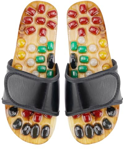 FERCAISH Jade Massage Hausschuhe, Freizeitschuhe Massage Bambus, Akupunktur-Sandalen aus Kieselstein, Fußreflexzonenschuhe, Akupressur Herren Fußrmassage für Gesundheitswesen (39-40)