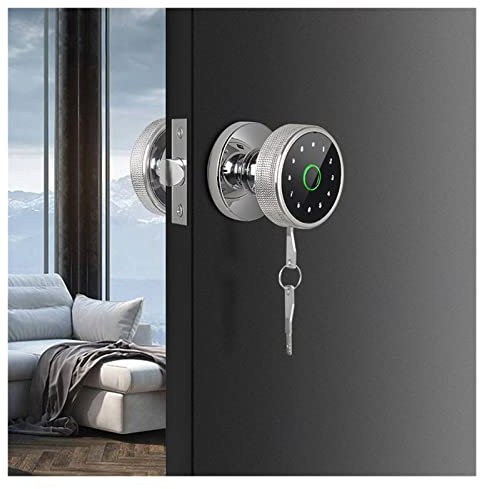 STRAFBRG Maniglia per porta intelligente Blocco delle impronte digitali Smart Tuya Knob Door Lock Support Key Password APP Sblocca la batteria ricaricabile Serrature intelligenti antifurto(Silver)