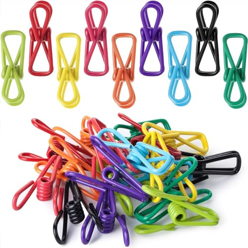 skrnrhrery30 Pack 2 inch Colored Clothes peg,Practical PVCWaterproof Stainless Steel Clip， Suitable for Food Bags，Clothesline, Paper Clip，Food Clips