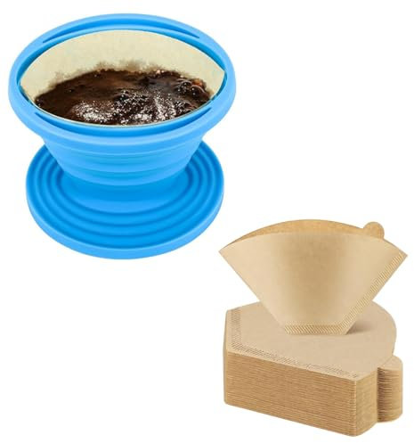 VURYAPI Porte Filtre à Café en Silicone | Filtre a Cafe Reutilisable et Pliable de type | Cafetière manuelle et Support Filtre à Café pour Camping, Randonnée, Survie, Voyage, Avec 100 papiers filtres