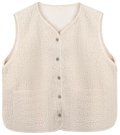Risipu Veste sans manches en sherpa pour femme - Veste décontractée et chaude en fausse fourrure Teddy avec poches - Manteau en polaire pour l'hiver, beige, XL