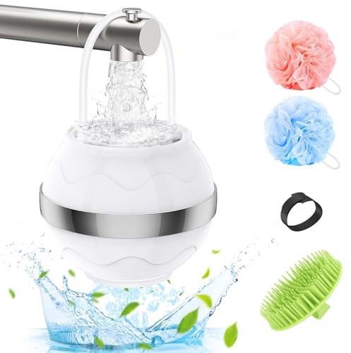 MoKo Bath Filter for Babies and Adults, Bath Water Filter for Tub, Removes Contaminants for Smoother Skin, Hair, Nails, Portable Bath Filter with Shower Ball and Shampoo Brush, White