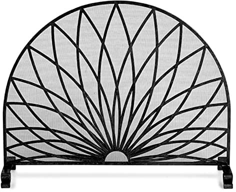 Parafuoco per soggiorno, design semicircolare, parascintille per caminetto a legna e griglie, piedini di supporto resistenti, nero