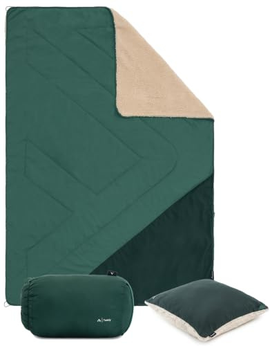 qeedo Teddy Coperta outdoor (200×140 cm) – idrorepellente e antirumore, morbido pile Teddy, funzione poncho e cuscino, compatta e facile da lavare, ideale per il campeggio, il giardino e la casa