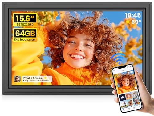 64GB 15.6 Large Digital Picture Frame, Uhale WiFi Electronic Photo Frames with 1920 x 1080 FHD IPS Touch Screen, Support Auto-Rotate Wall Mounted SD&USB Card, Share Photos/Videos from Phone Instantly