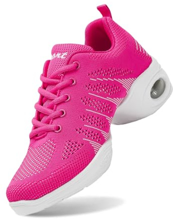 Chaussures de Danse Femme à Lacets de Coussin d'air Classique Confortable Chaussure d'entraînement de Latine Jazz Dance Baskets et Chaussures de Sport (A0a1-Rose, 38)