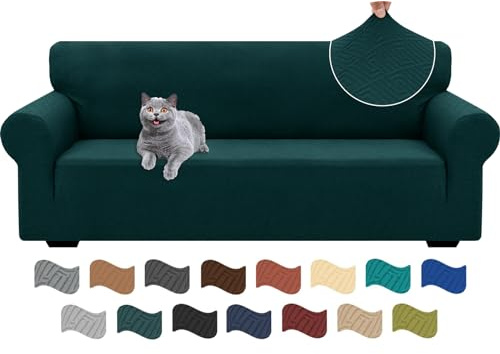 Ystyle Funda Sofa 3 Plazas Ajustable, Fundas para Sofa Elasticas, Funda De Sofa Anti Gatos Perros, Sofa Cover con Reposabrazos, Jacquard Fundas Cubre Sofa Ntideslizante Lavable, Verde Oscuro
