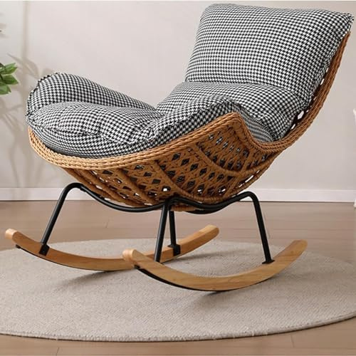 BYGSBKDP 2026 NEW! Upgrade Edition | Handmade Rattan Weaving Rocking Chair – Comfy Lobster Lounge Chair Teddy Upholstered Glider Nursing Chairs for Adults, Ideal for Living Room or Bedroom (Grey)