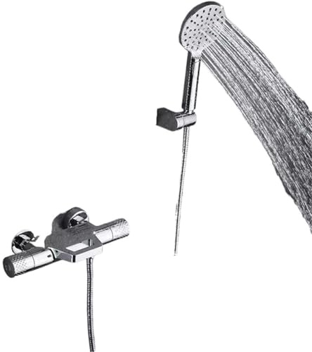 Duschkran för badrum krom termostatblandare set för badkar, väggmonterad mässing vattenfall krom (krom set 1)