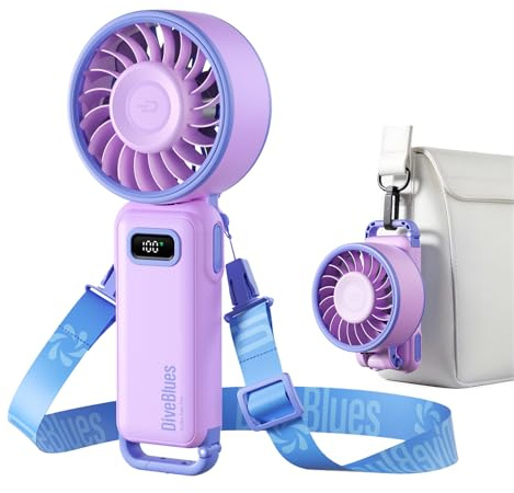Diveblues Mini Ventilatore Portatile a Mano, Ventilatore Turbo USB Ricaricabile Pieghevole, 100 Velocità, Fino a 12 Ore di Autonomia, Ventilatore 4-in-1 da Tavolo e da Collo per Viaggi e Outdoor